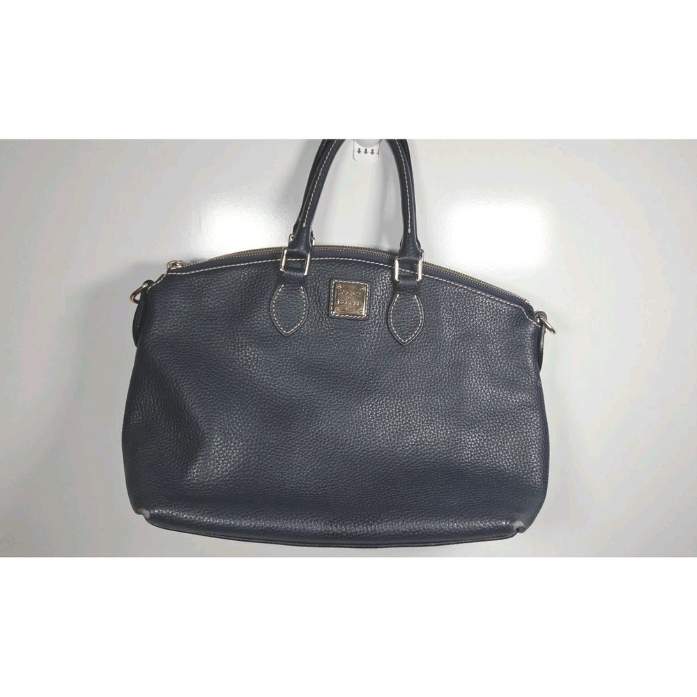 Dooney & Bourke Dark Navy Blue Domed Satchel Pebbled Leather Handbag Purse